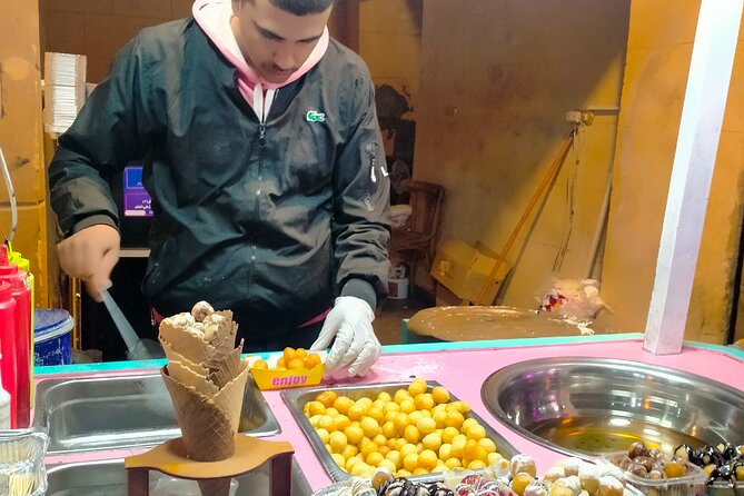 Egypt Food Tour & Egyptian food - The Koshary stop: beans, bread, red sauce, and the sweet ending