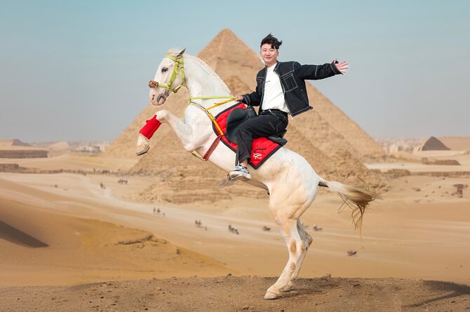 Giza Pyramids Photoshoot with Jumping Horse, Camel and Sphinx - Stop 1: Great Pyramid of Khufu, shot from smart angles